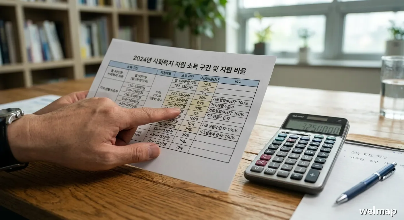 산후도우미 정부지원 자격 기준인 기준중위소득 표를 보고 있는 모습