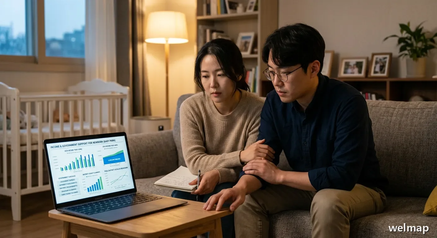 산후도우미 정부지원 소득기준을 확인하는 부부의 모습